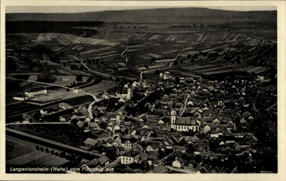 Postcard Langenlonsheim on the Nahe Palatinate, aerial view of Langenlonsheim, houses, landscape, aircraft