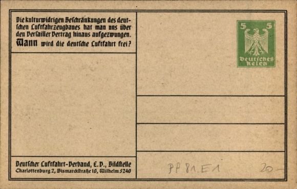 Postal stationery artist Postcard Sass, When will German aviation be free, German Aviation Association
