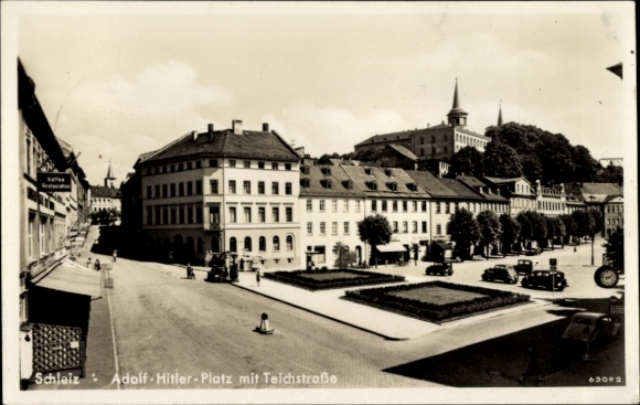 Ak Schleiz im Vogtland Thüringen, Adolf-Hitler-Platz, Teichstraße
