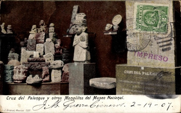 Ak Mexiko, Cruz del Palenque y otros Monolitos del Museo Nacional