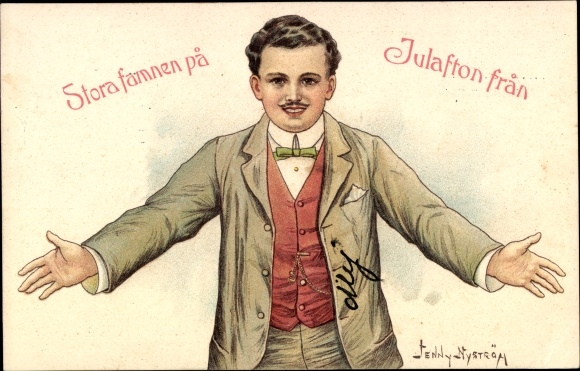Artist PC Nyström, J., man portrait, suit, waistcoat, bow tie