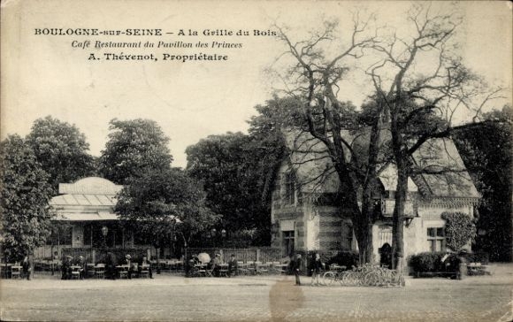 Ak Boulogne sur Seine Hauts de Seine, Cafe Restaurant du Pavillon des Princes, a la Grille du Bois