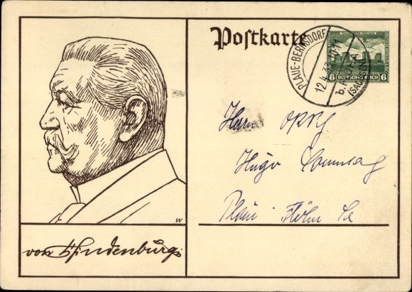KP pocztowa Prezydent Rzeszy Paul von Hindenburg, portret