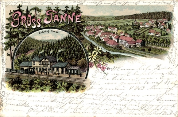 Chromo-Litho fir Oberharz am Brocken, train station, general view