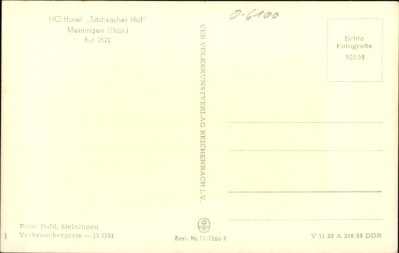 Postcard Meiningen in Thuringia, HO Hotel Sächsischer Hof