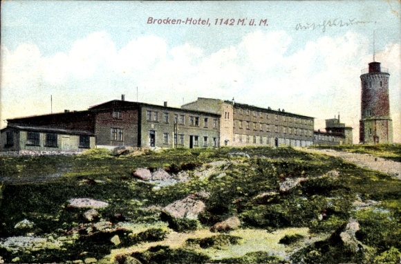 Ak Brocken Nationalpark Harz, Brockenhotel, Brockenturm