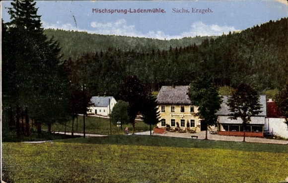 Postcard Hirschsprung Altenberg in the Ore Mountains, Gasthaus zur Ladenmühle, forest