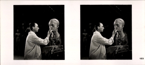 Stereo image photo "German Sculpture of Our Time", No. 123 Sculptor Arno Breker, Bust A. Speer
