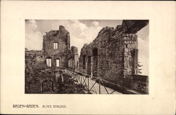 Postcard Baden Baden am Schwarzwald, old castle, ruin