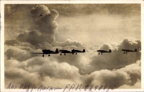 Postcard German fighter aircraft, Klemm Squadron, Luftwaffe