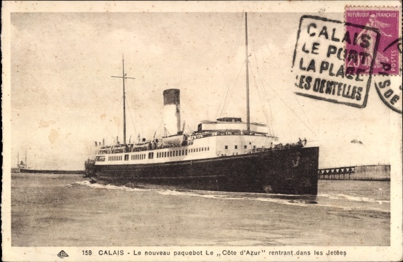 Ak Calais Pas de Calais, Cote d'Azur oceaanstomer keert terug naar de Jettees, SNCF