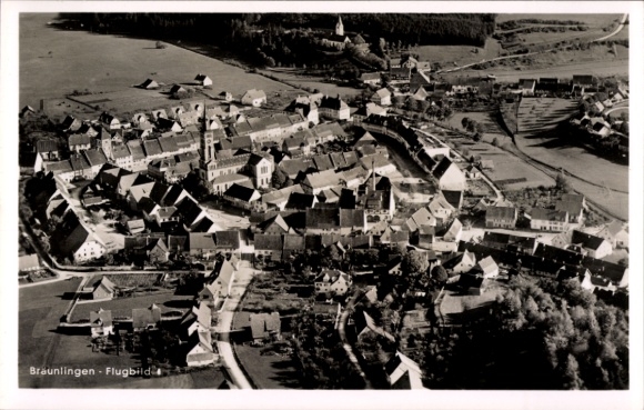 Ak Bruggen Bräunlingen in het Zwarte Woud Baden, luchtfotografie, stadszicht, echte fotografie