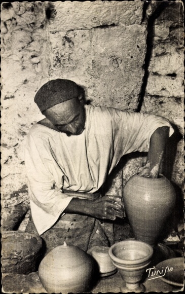Postcard Djerba Tunisia, man making pottery