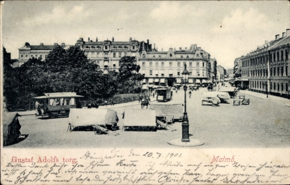 Postcard Malmö Sweden, Gustaf Adolfs torg