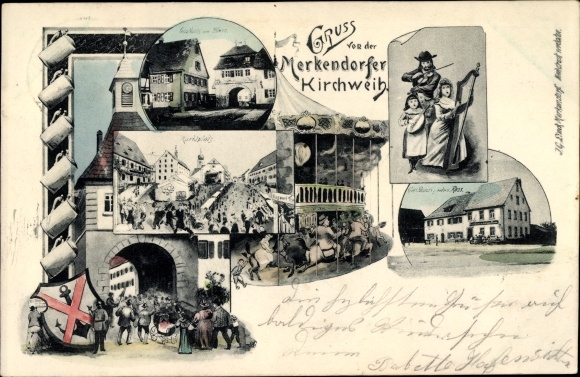 PC Merkendorf in Middle Franconia, church fair, carousel, market place, inn at the Red Horse, musicians