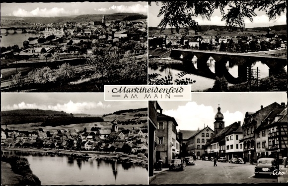 Postcard Marktheidenfeld in the Spessart Lower Franconia, town view, bridge, partial view