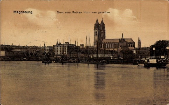 Postcard Magdeburg on the Elbe, Cathedral, view from the Rothen Horn