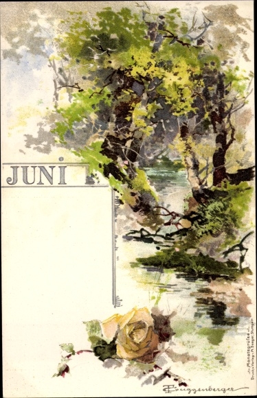 Artist Chromo-Litho Guggenberger, Thomas, Allegory June, Landscape, Rose
