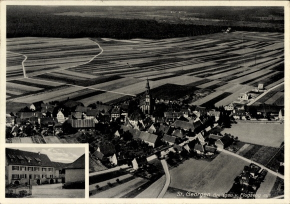 Ak St. Georgen Breisgau, Fliegerbild, Gasthof zur Linde