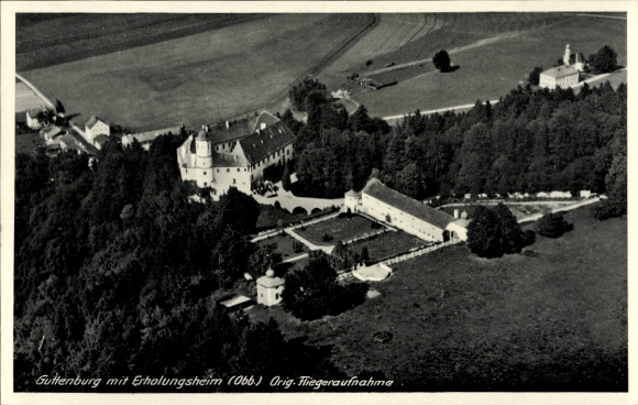 Postcard Guttenburg Kraiburg am Inn Upper Bavaria, aerial view of Guttenburg, recreation home, forest landscape