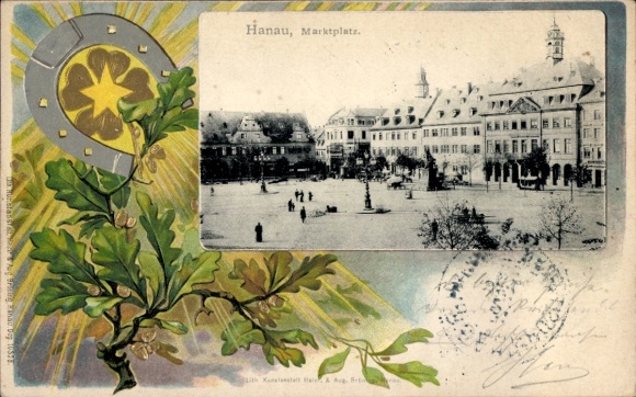 Ak Hanau am Main,  Marktplatz,  Gebäude, Pflanzenornament, künstlerische Gestaltung