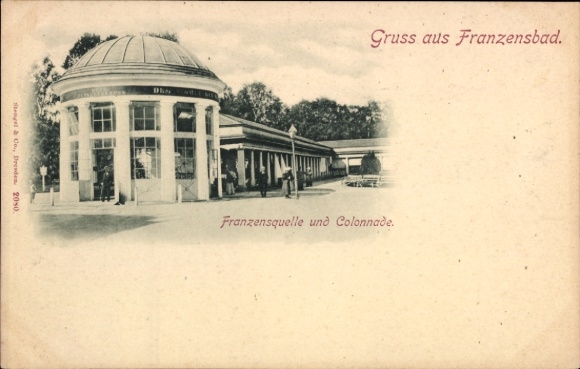 Postcard Františkovy Lázně Franzensbad Karlovy Vary Region, Franzensquelle, Colonnade