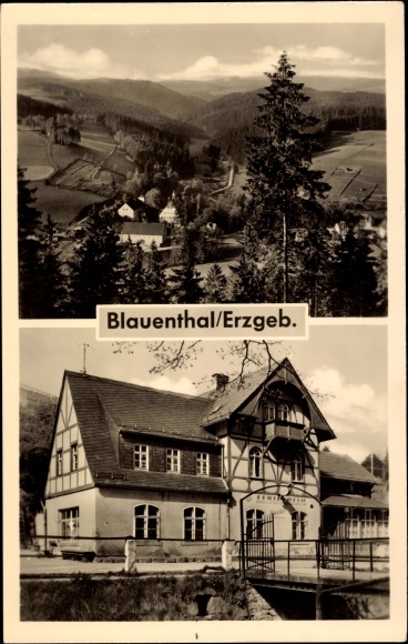 Postcard Blauenthal Eibenstock in the Ore Mountains, partial view, train station