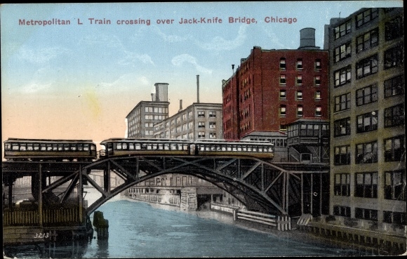 Ansichtkaart Chicago Illinois USA, Metropolitan L Train, Jack Knife Bridge
