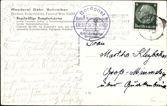 PC saloon steamers SMS Germany and SMS Hanseat on the Weser, shipping company Bremen, Otto WA Schreiber