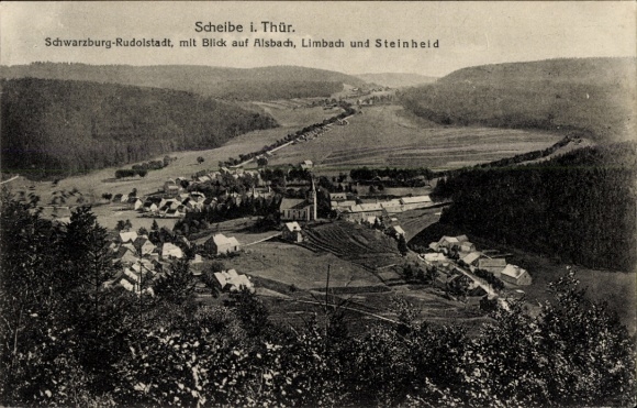 Ak Scheibe Alsbach Neuhaus am Rennweg Thüringen, Blick auf den Ort mit Umgebung