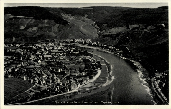 Postcard Cues-Bernkastel on the Mosel, aerial photograph