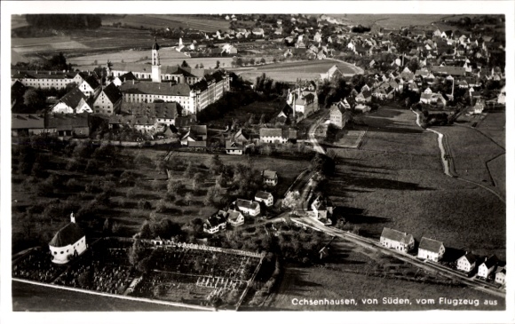 Postcard Ochsenhausen in Upper Swabia, aerial photograph
