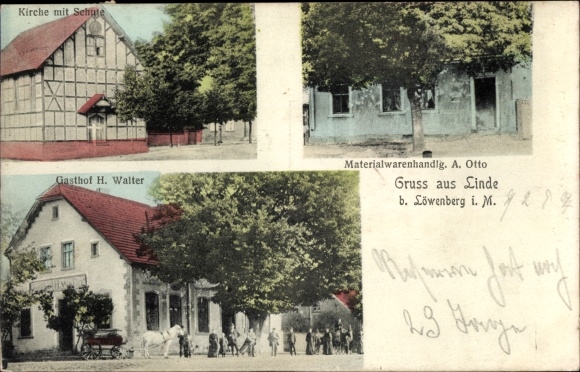 PC Linde in the Mark Löwenberger country, material goods store A. Otto, church, inn