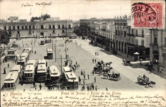 Ak Ciudad de Mexico Mexico City Mexiko Stadt, Palais national, Plaza de Armas, Portal de las Flor
