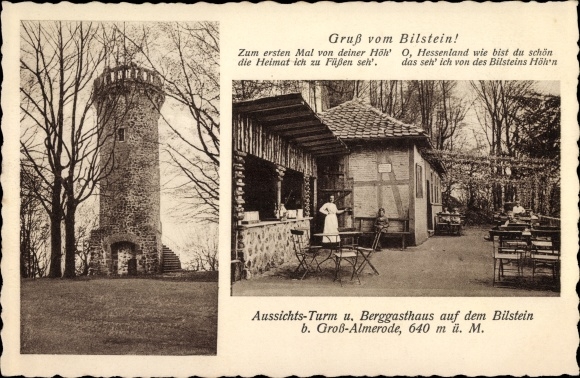 KP Großalmerode w dzielnicy Werra Meißner, karczma górska Bilstein, wieża widokowa, taras