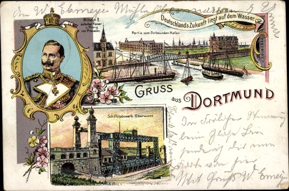Chromo-Litho Dortmund in the Ruhr area, ship lift, Kaiser Wilhelm II, port