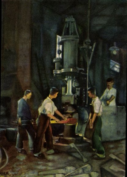 Artist Postcard Wrocław Breslau Silesia, work of the Linke-Hofmann-Lauchhammer-AG, apprentice workshop
