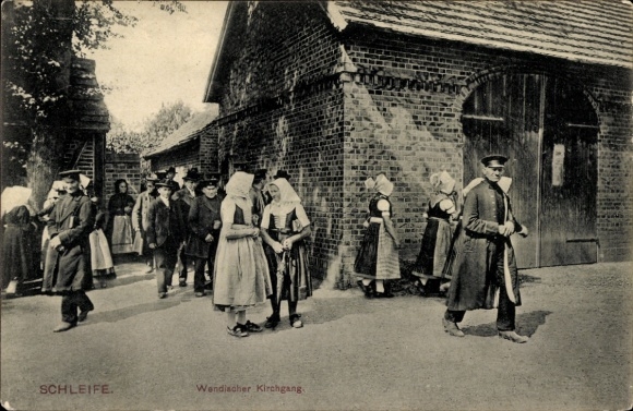 Postcard Schleife Saxony, Wendish church service