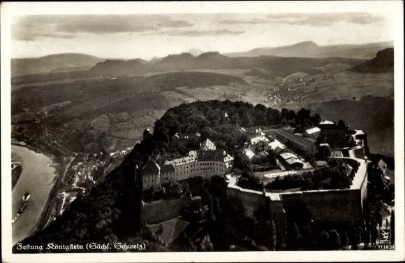 Postcard Königstein in Sachsen, aerial photograph of the fortress, Klinke &amp; Co. 11160