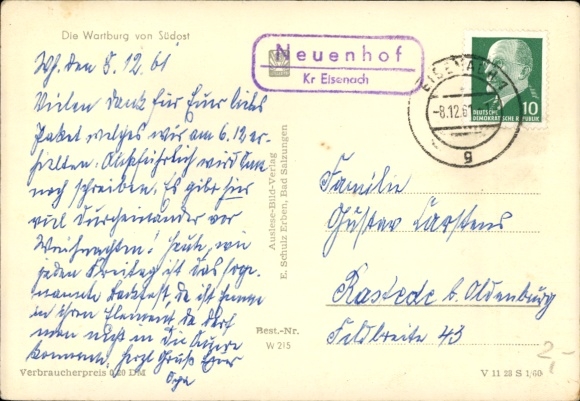 KP Landpoststempel Neuenhof Kr. Eisenach