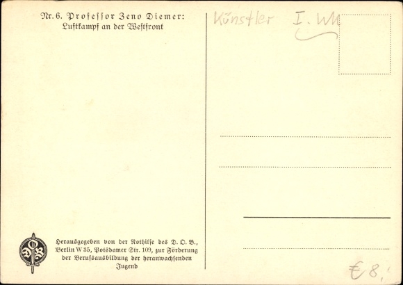 Postcard Diemer, Zeno, air combat on the western front, I. WW, biplanes, fighter planes
