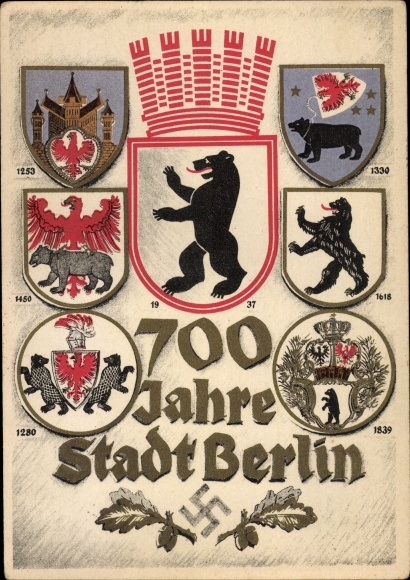 Coat of arms Postcard Berlin, 700th anniversary, city coat of arms since 1253 to 1937, Berlin bear