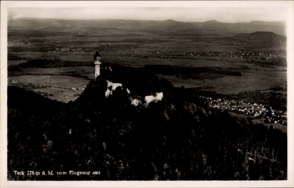 Postcard Owen unter Teck Württemberg, Teck Castle, aerial photograph