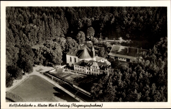 Postcard Wies Steingaden in Upper Bavaria, Wieskirche, pilgrimage church Wies, aerial photograph