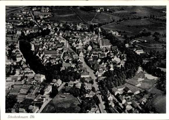 Postcard Schrobenhausen in Upper Bavaria, aerial view of cityscape, architecture