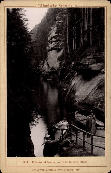 Cabinet Photo Hřensko Herrnskretschen Elbe Region Ústí nad Labem, Edmundsklamm, Breiter Stein