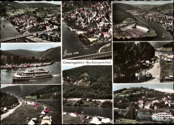 Postcard Neckargemünd am Neckar, campsite, general views, passenger ship