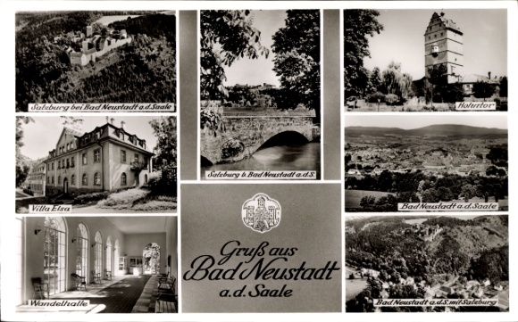 Postcard Bad Neustadt an der Saale Lower Franconia, Salzburg Castle, Villa Elsa, Holurtor