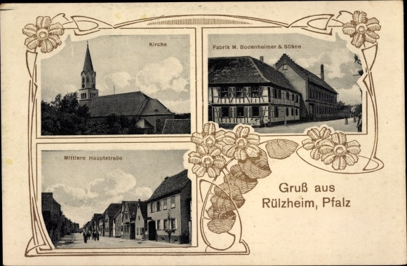 KP Rülzheim in der Pfalz, fabryka Bodenheimer & Sons, kościół, główna ulica