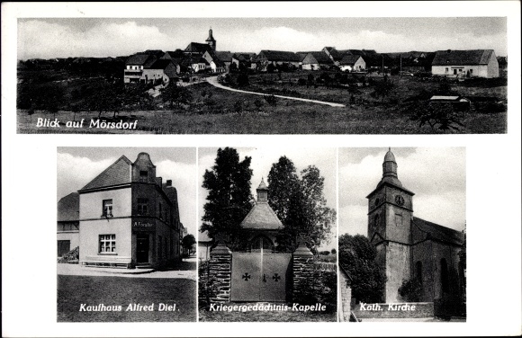 KP Mörsdorf im Hunsrück, widok ogólny, dom handlowy*, kaplica pamięci wojennej, kościół katolicki
